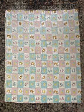 Care Bears Inspired Print Receiving/baby Blanket - Blue, Pink & Yellow